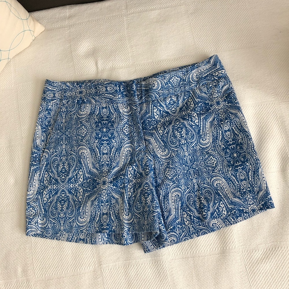 Blue and White Paisley Womens Shorts